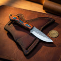 Orange Pakkawood Handle EDC Skinner Knife for Cowboy Style Collectors