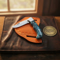Teal Resin Lockback Pocket Knife with Carbon Steel Blade