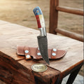 Damascus Texas Cowboy Hunter with Leather Sheath