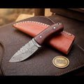 Damascus Mini Rosewood Hunter with Leather Sheath