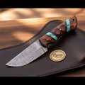Turquoise Wood Hunting Skinner with Damascus Blade