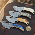 4-Piece Damascus Big Belly Gut Hook Skinner Set