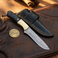 Damascus Bone Drop Point Hunter with Dual-Tone Handle