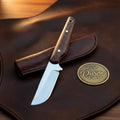 Buffalo Micarta Skinner Knife with Curved Fixed Blade and Leather Sheath