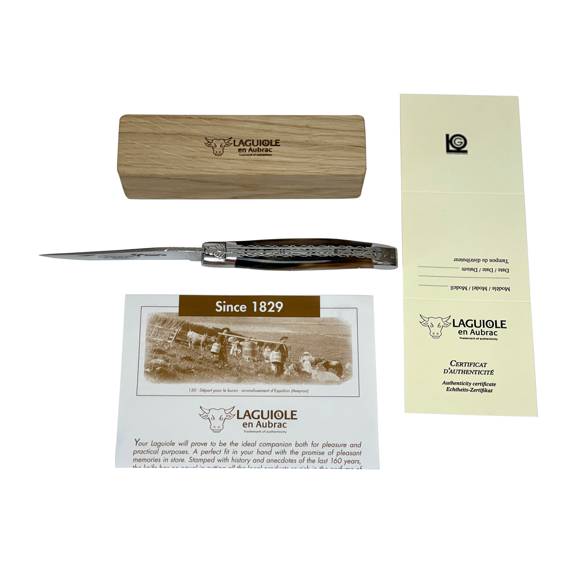 Laguiole en Aubrac Double Plated Folding Knife - Solid Horn, 4.75"