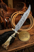 Crown Stag Damascus Hunting Knife with Natural Antler Handle