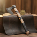 Norse Symbol Viking Axe with Leather Wrapped Wood Handle