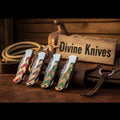 5-Piece Chevron Inlay Folding Knife Set with Wood Mosaic Handles