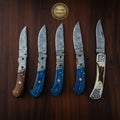5-Piece Folding Pocket Knife Set with Mixed Wood, Resin, and Stag Handles