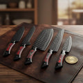 5-Piece Hammered Black Chef Knife Set with Pakka Wood Handles