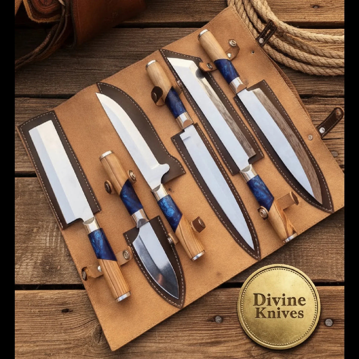 Culinary Craftsman Chef Set with Six Handcrafted Kitchen Knives