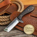 Tanto Style Utility Knife with Wood Handle and Flared Steel Guard