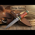 Minimalist Dark Wood Damascus Knife with a Single Green Ring Detail