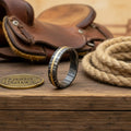 Men's Damascus Wedding Ring with Gold Stripe Inlay