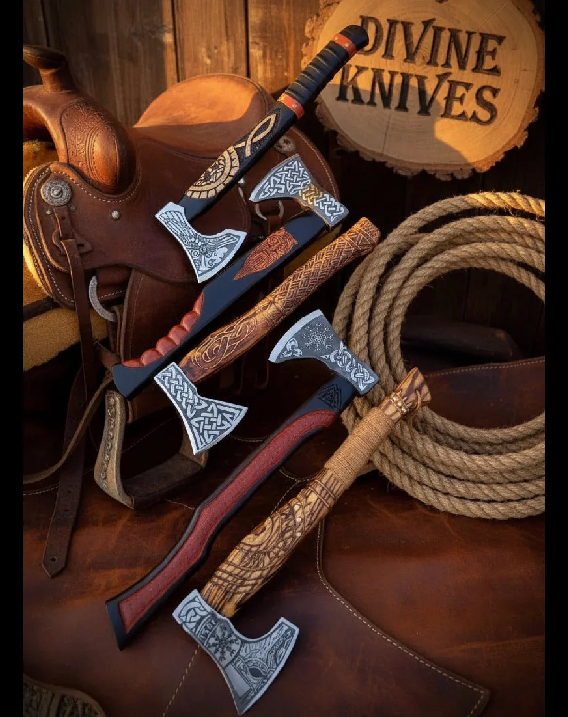 Celtic Engraved Viking Tomahawk Axe Collection – Set of 4