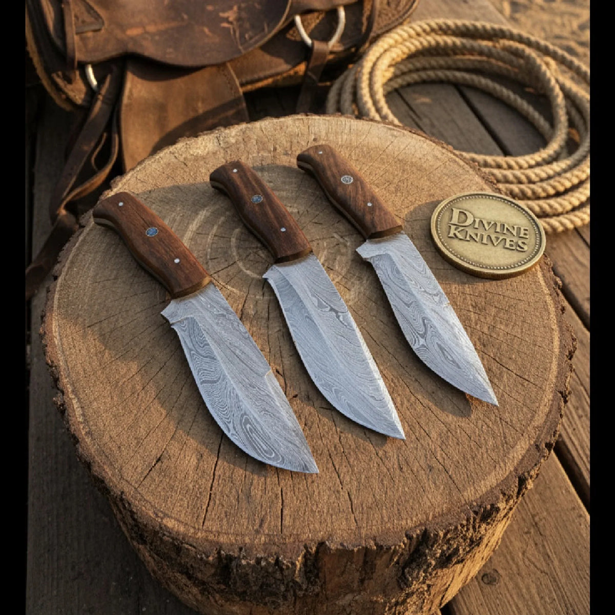 Handmade Rosewood Handle Damascus Chef Knife Set – 3 Pieces