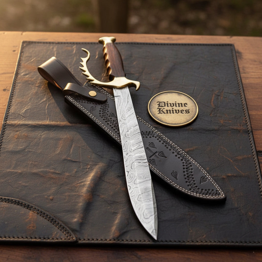 Antler Guard Short Sword with Patterned Steel Blade