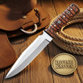 Cross-Hatch Wood Handle Tanto Knife with Inlay Accents for Everyday Outdoor Use
