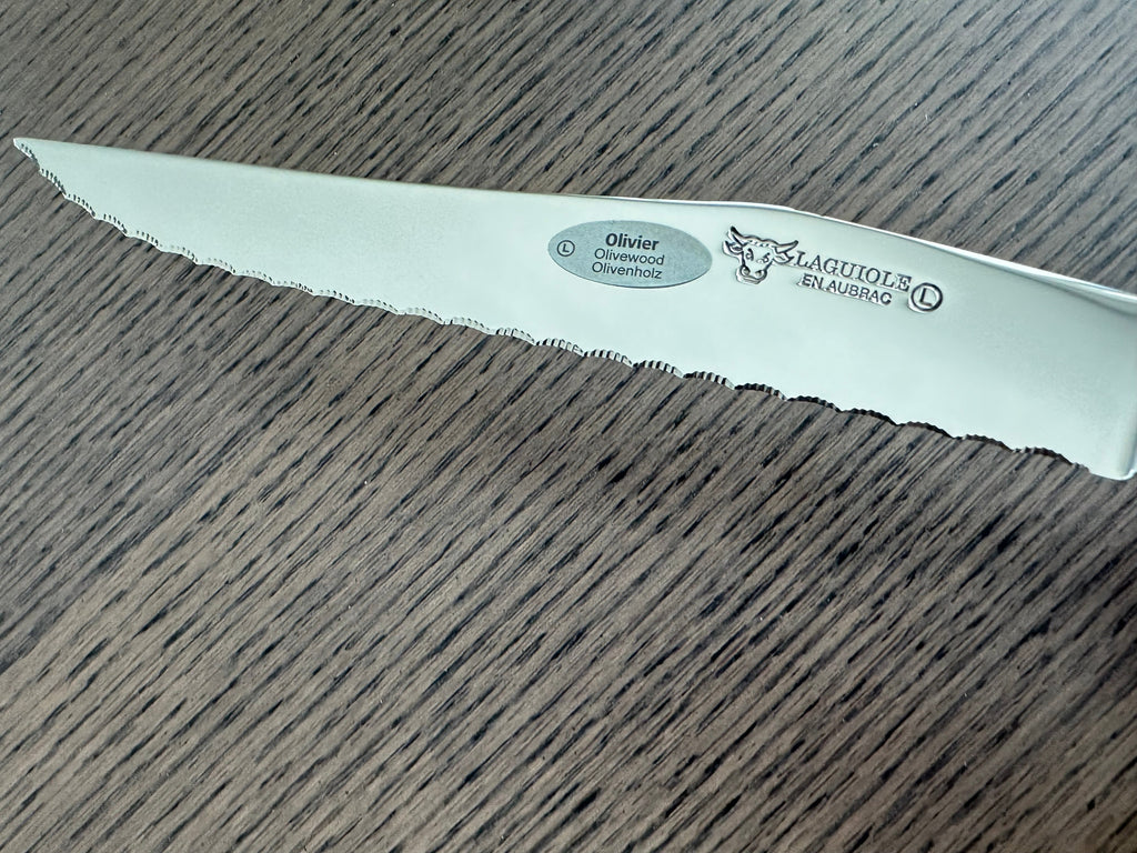 Laguiole en Aubrac Stainless Steel Bread Serrated Knife With Olivewood Handle, 7-in