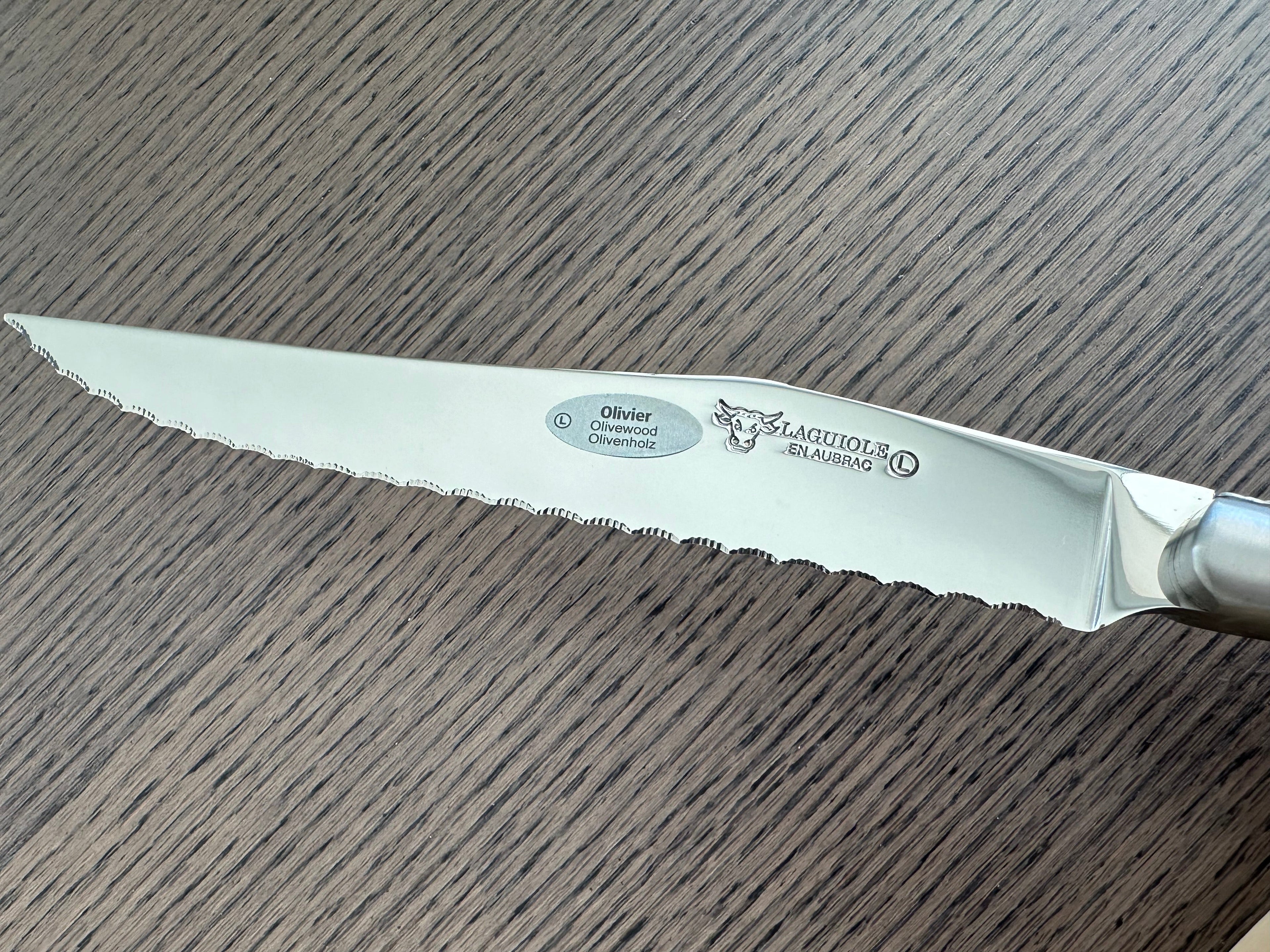 Laguiole en Aubrac Stainless Steel Bread Serrated Knife With Olivewood Handle, 7-in
