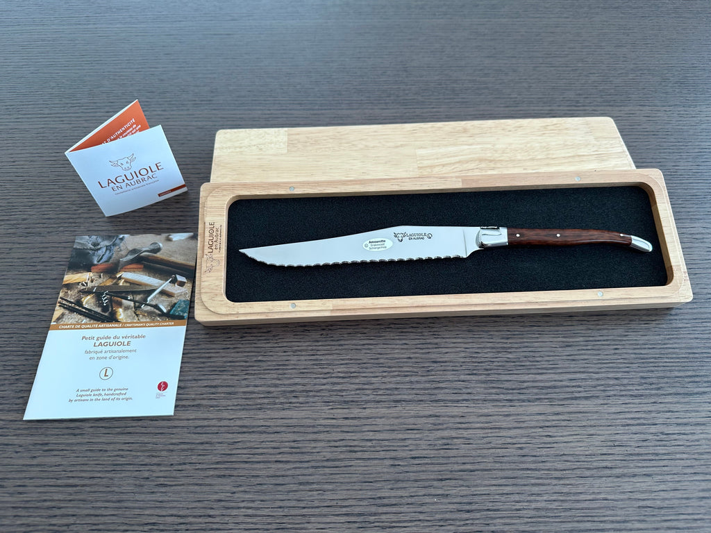 Laguiole en Aubrac Stainless Steel Bread Serrated Knife With Amourette Wood Handle, 7-in