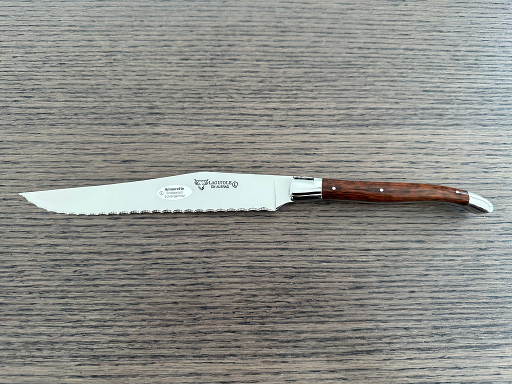 Laguiole en Aubrac Stainless Steel Bread Serrated Knife With Amourette Wood Handle, 7-in