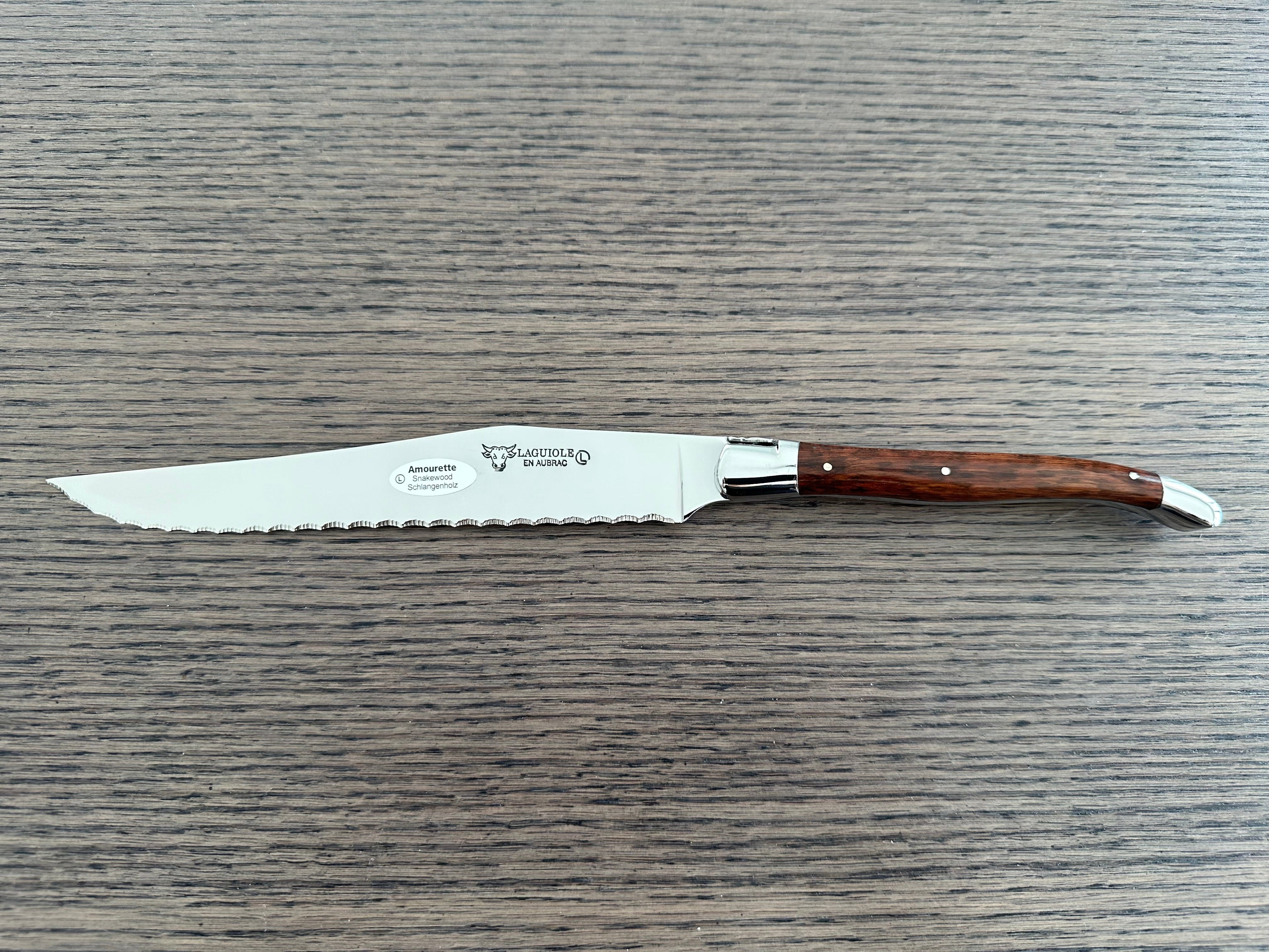 Laguiole en Aubrac Stainless Steel Bread Serrated Knife With Amourette Wood Handle, 7-in