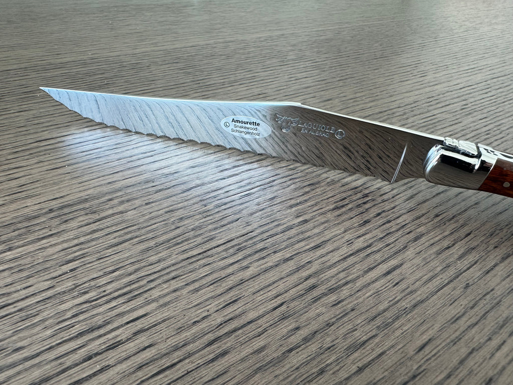 Laguiole en Aubrac Stainless Steel Bread Serrated Knife With Amourette Wood Handle, 7-in