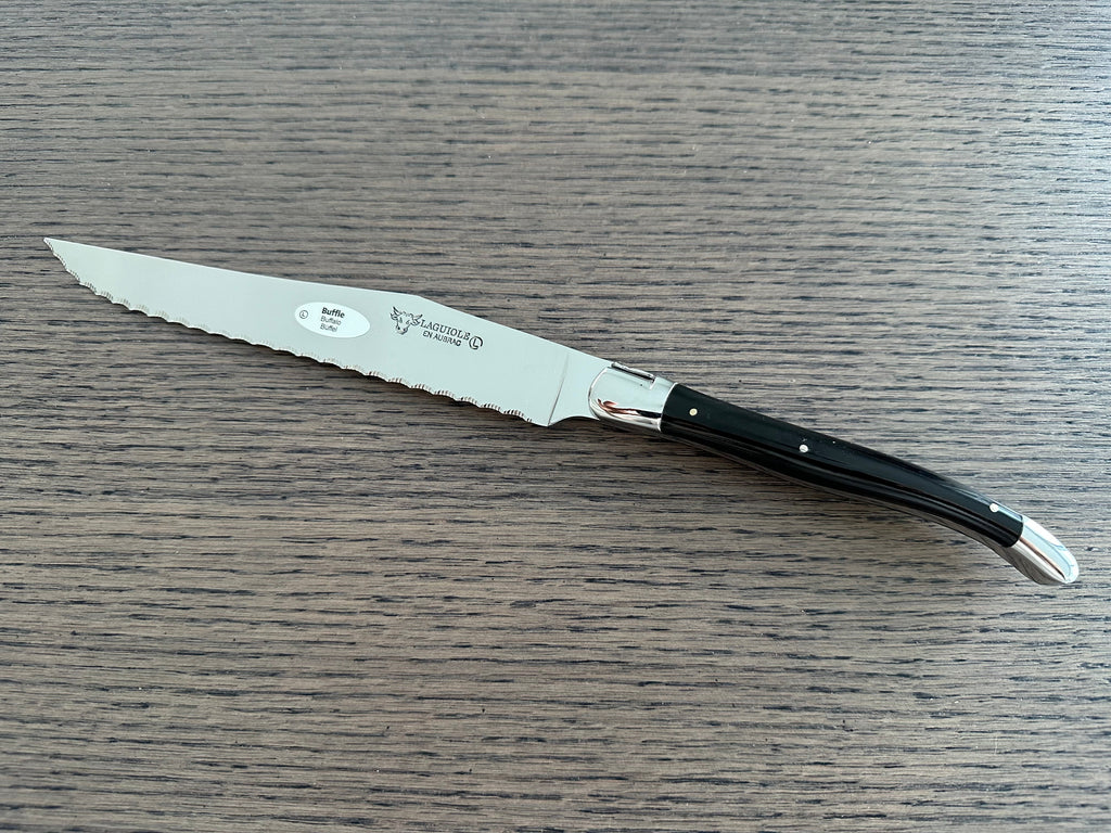 Laguiole en Aubrac Stainless Steel Bread Serrated Knife With Buffalo Handle, 7-in