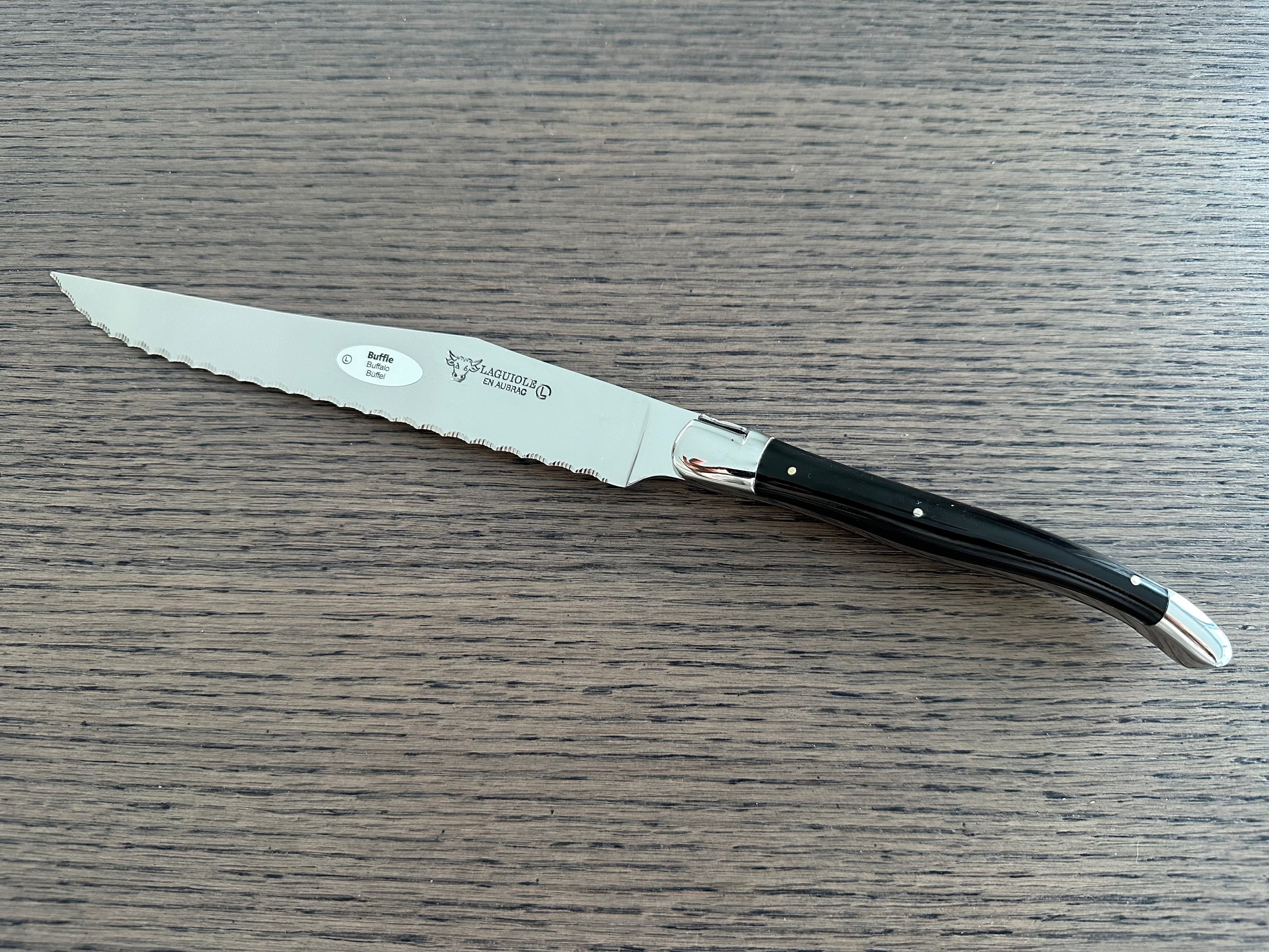 Laguiole en Aubrac Stainless Steel Bread Serrated Knife With Buffalo Handle, 7-in