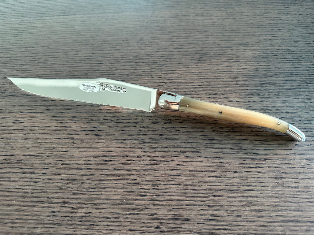 Laguiole en Aubrac Stainless Steel Bread Serrated Knife With Solid Horne Handle, 7-in