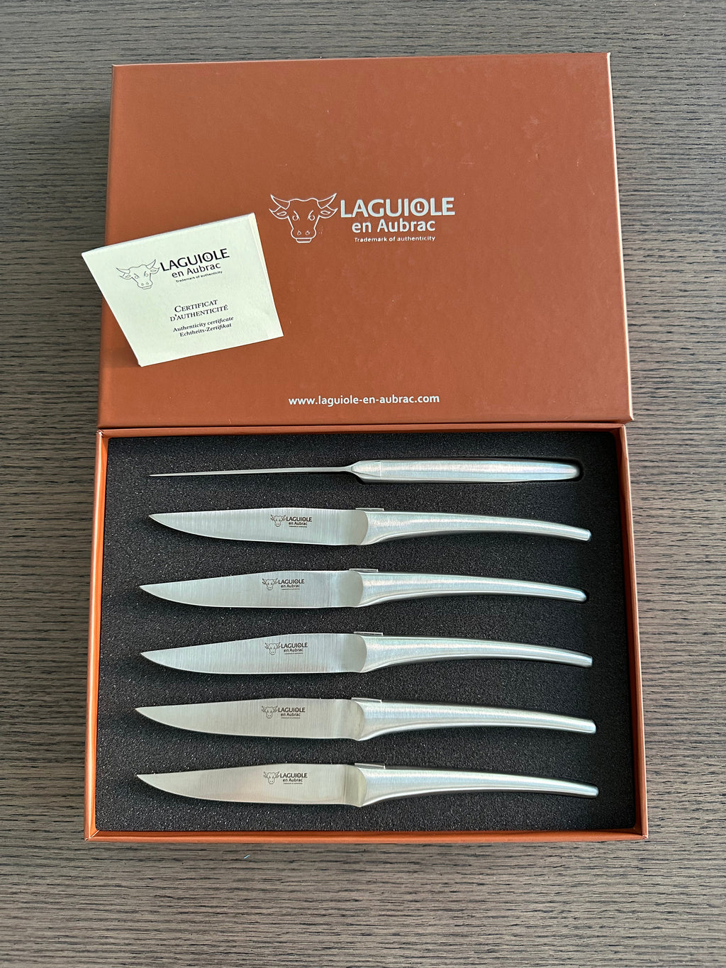 Laguiole en Aubrac Handcrafted 6-Piece Steak Knife Set with Matte Stainless Steel Handles
