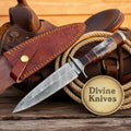 Damascus Antler Handle Boot Dagger with Stacked Handle