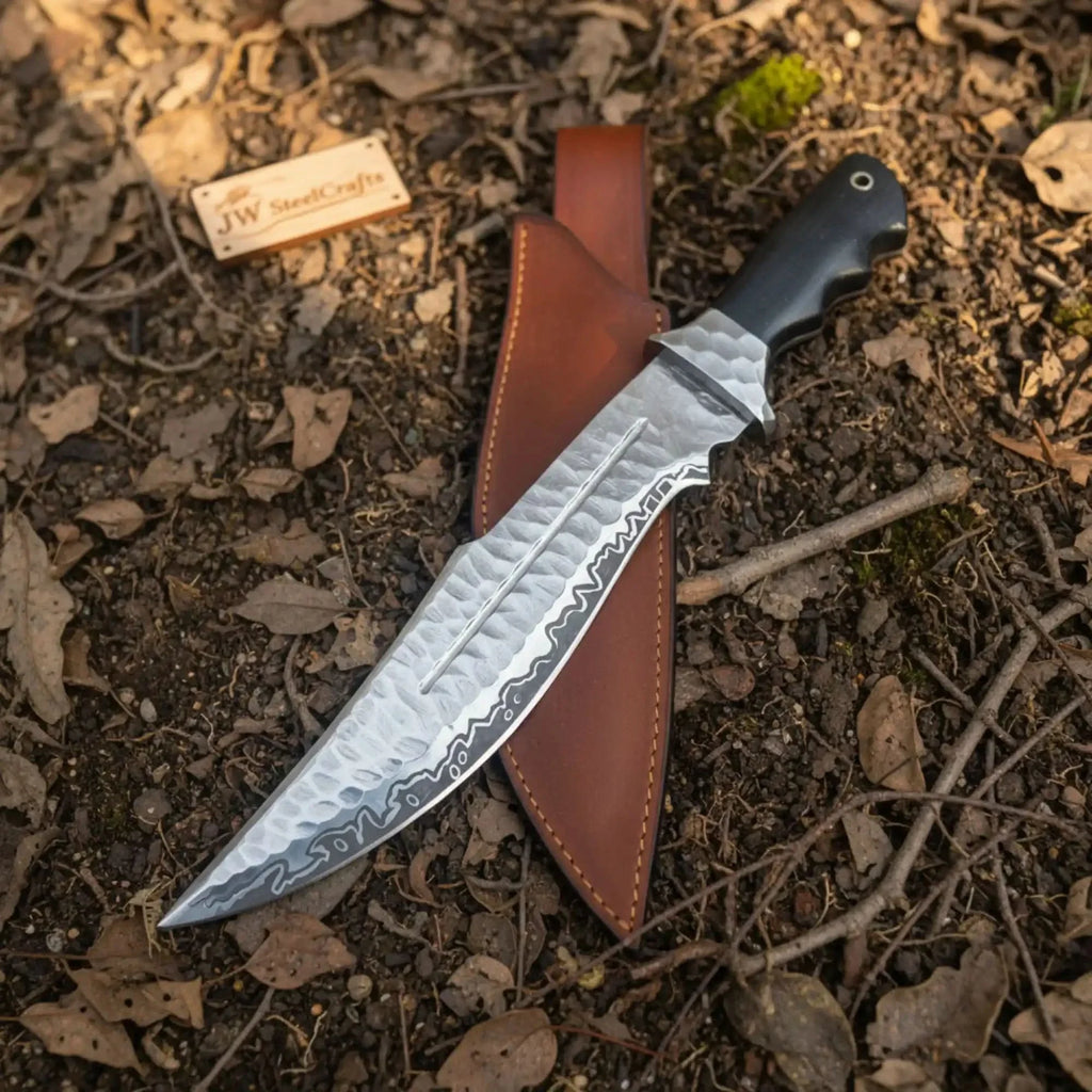 Handmade Carbon Steel Bowie Knife with Black Resin Handle | Full Tang Clip Point Blade