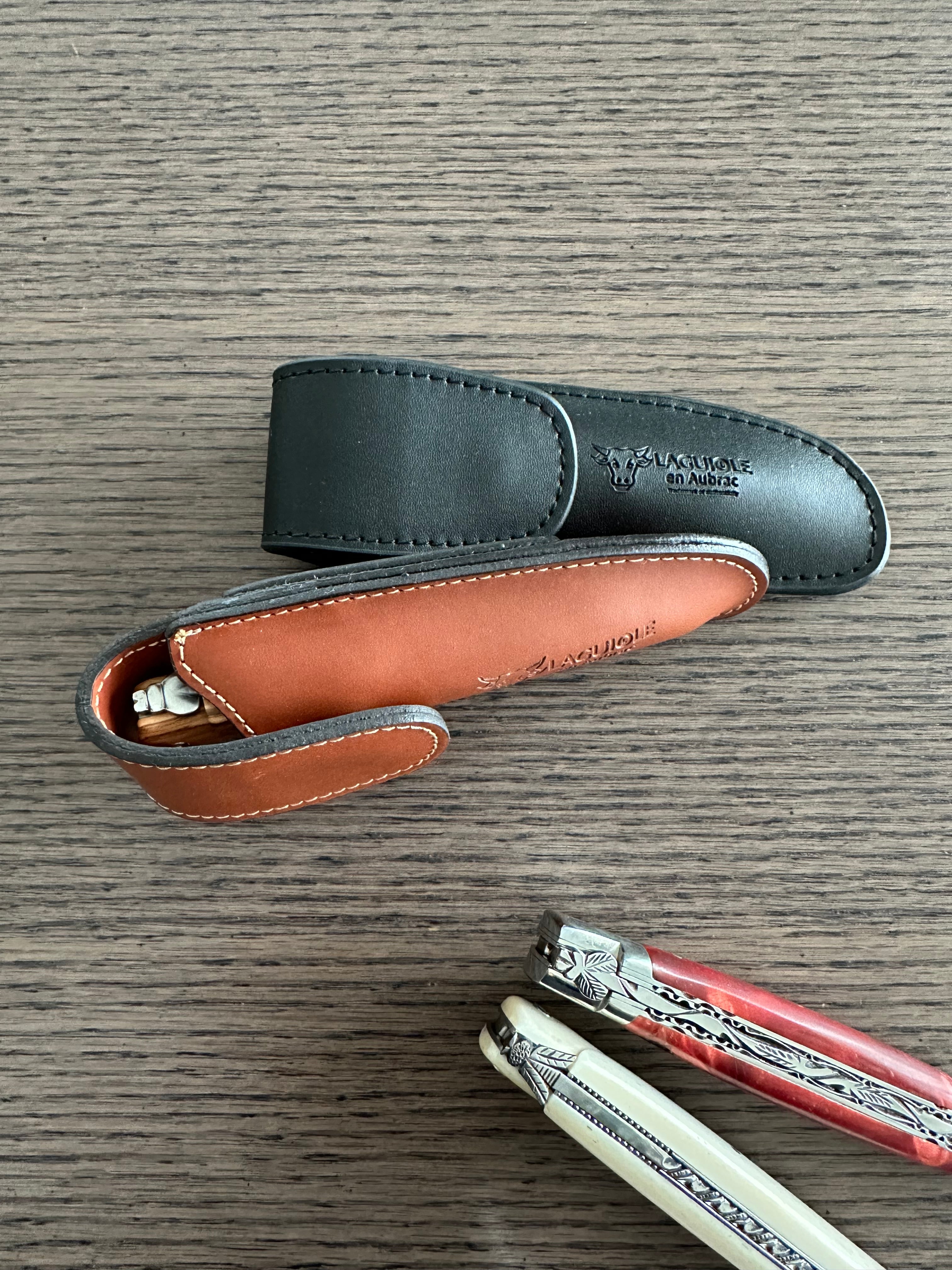 Laguiole en Aubrac Black Leather Sheath Protector for Folding Knife