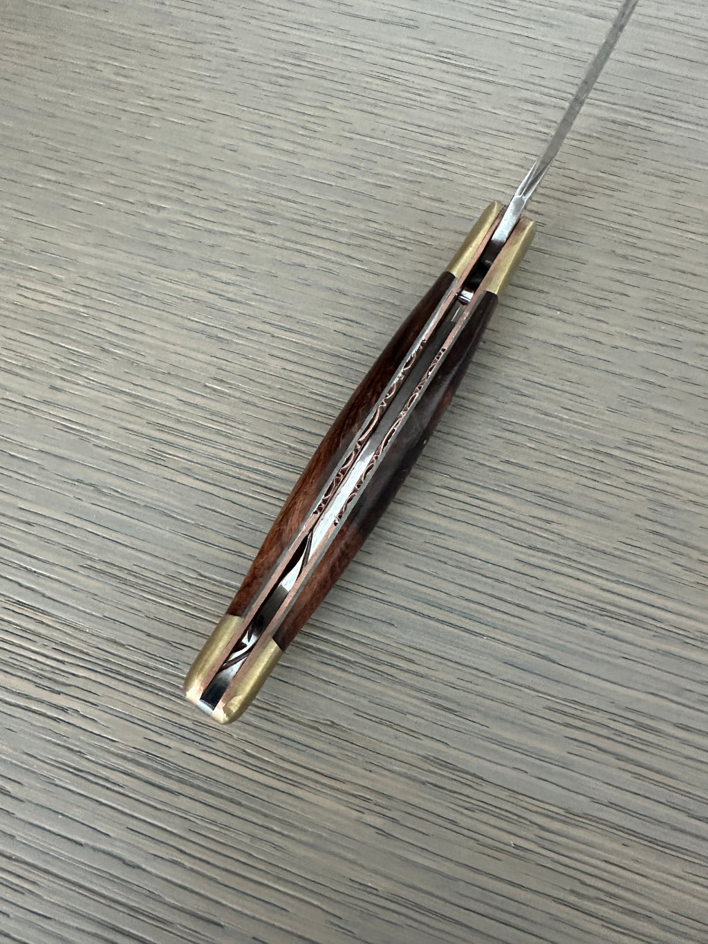 Laguiole en Aubrac Le Bijou Luxury Multipurpose Knife, 4.8-in (12cm), Ironwood Burl Handle, With  Brass Bolsters, And Two Copper Plates