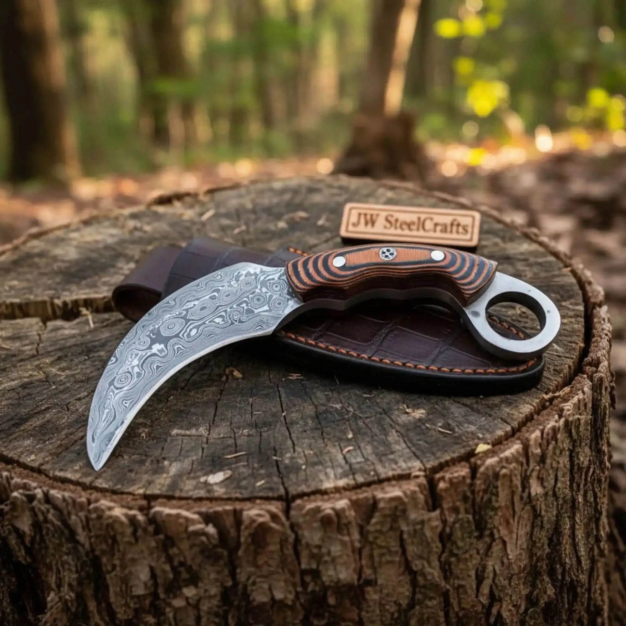 Handmade Damascus Karambit Knife with Multi-Color Micarta Handle
