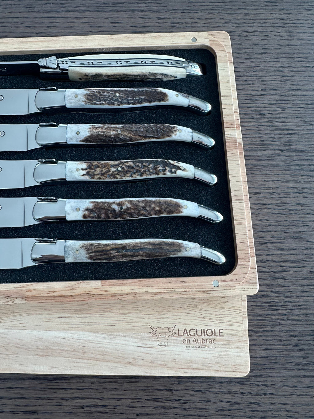 Laguiole en Aubrac Handcrafted 6-Piece Steak Knife Set with Deer Antler Handles