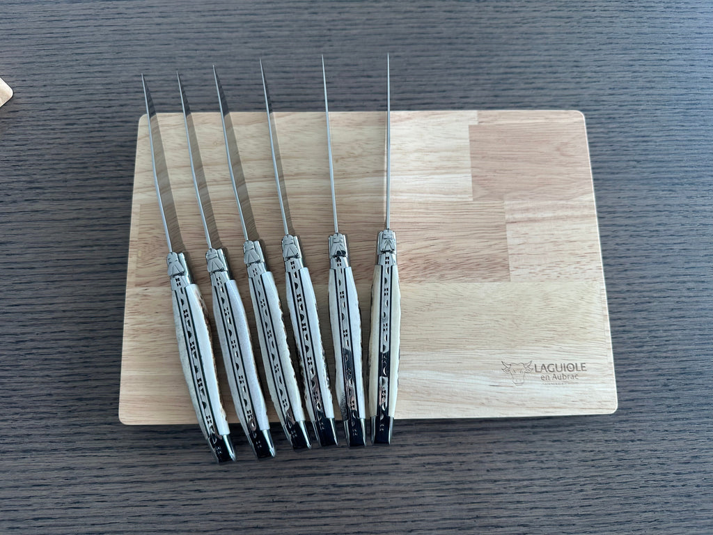 Laguiole en Aubrac Handcrafted 6-Piece Steak Knife Set with Deer Antler Handles