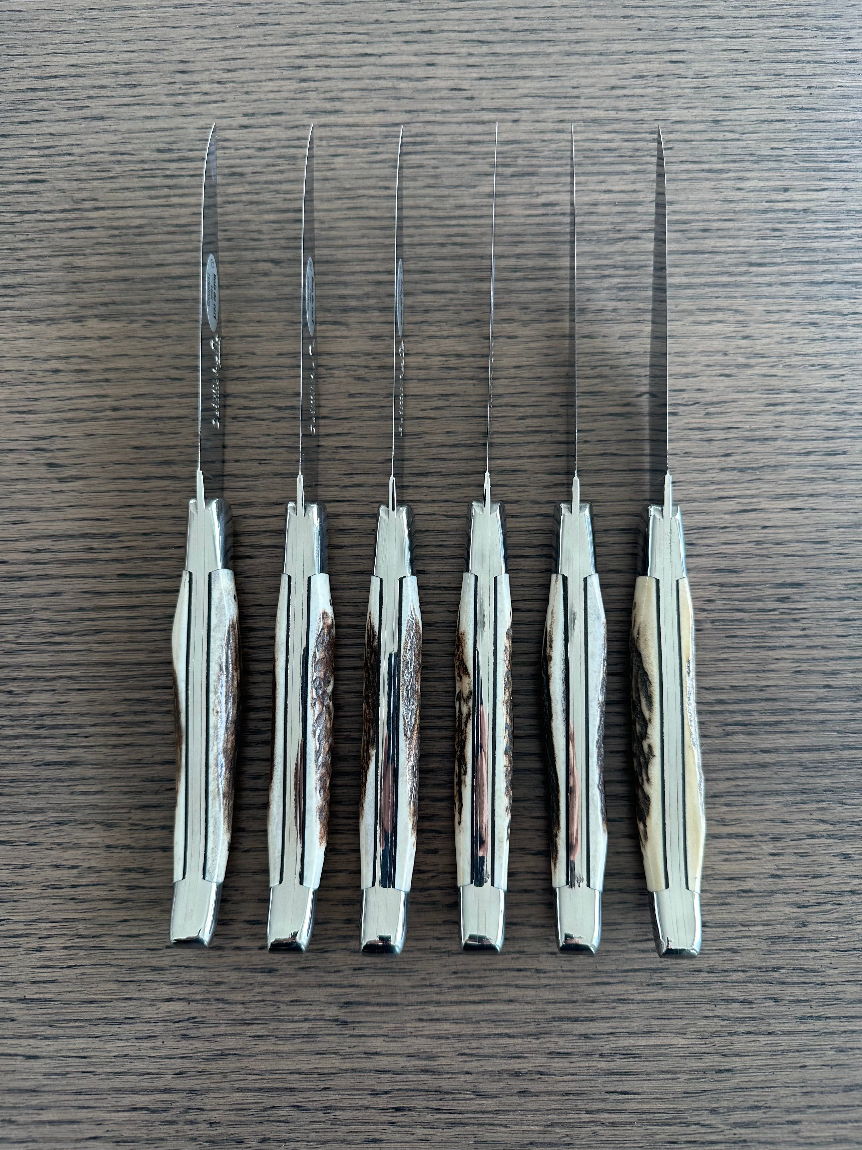 Laguiole en Aubrac Handcrafted 6-Piece Steak Knife Set with Deer Antler Handles