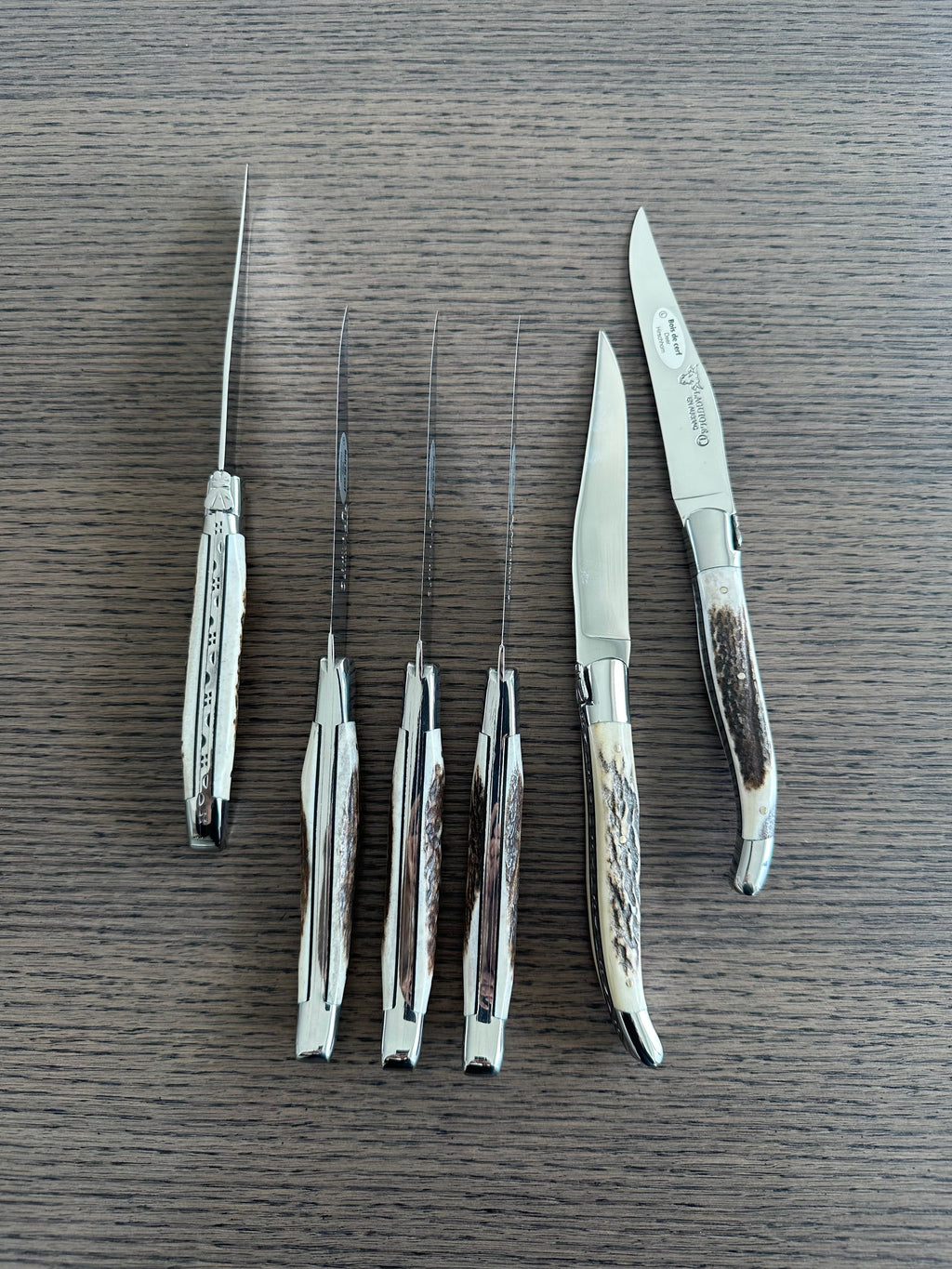 Laguiole en Aubrac Handcrafted 6-Piece Steak Knife Set with Deer Antler Handles