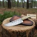 Handmade Damascus Skinner Knife Nessmuk Style Fixed Blade Synthetic Stag Handle