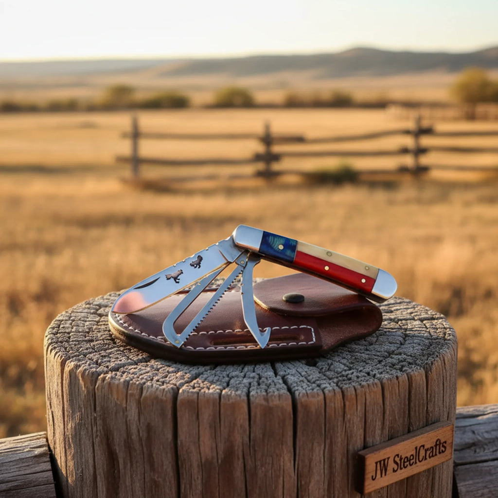Premium Utility Trapper Knife with Texas Flag Handle