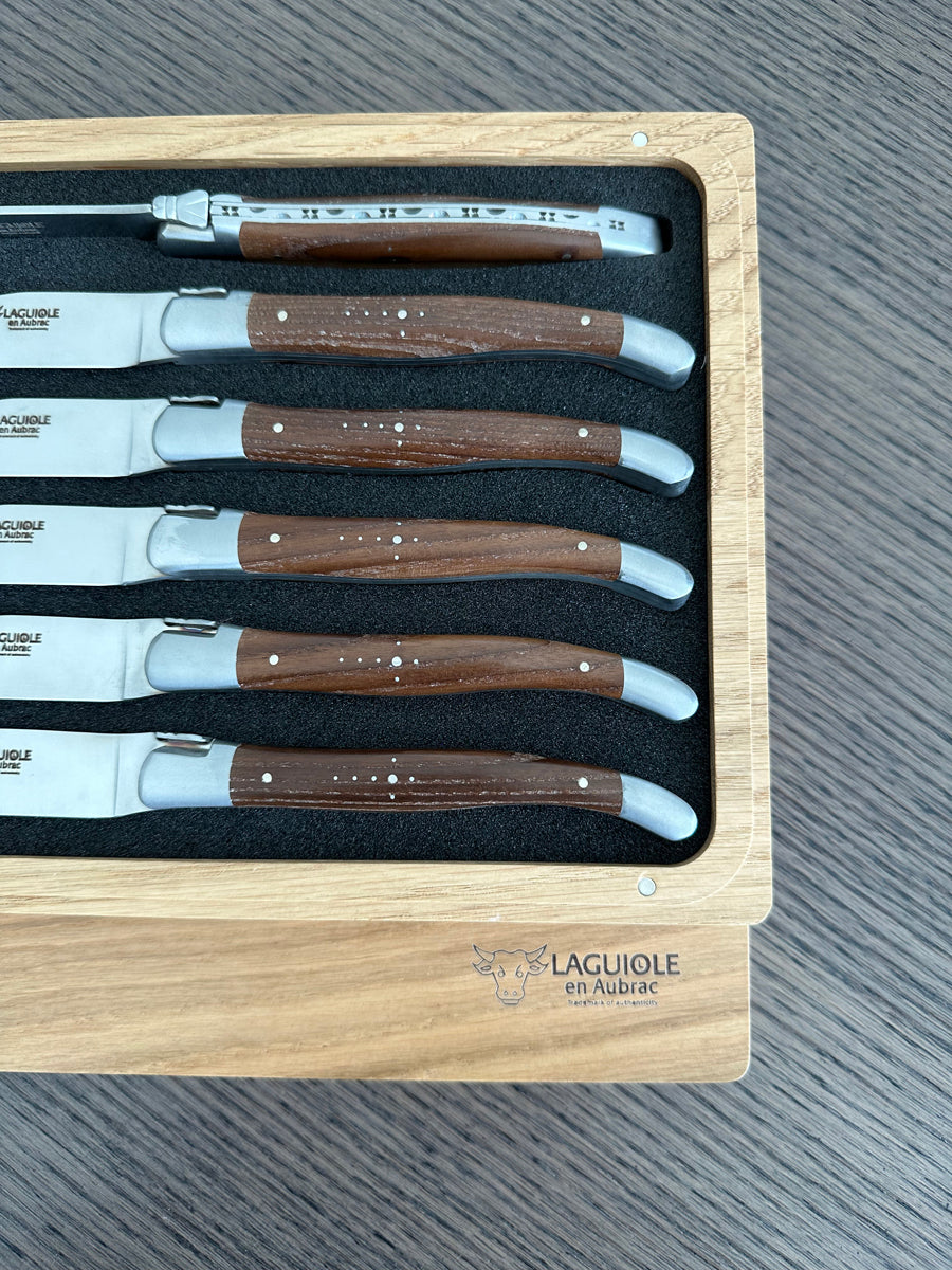 Laguiole en Aubrac Handcrafted 6-Piece Steak Knife Set with Ash Wood Handles