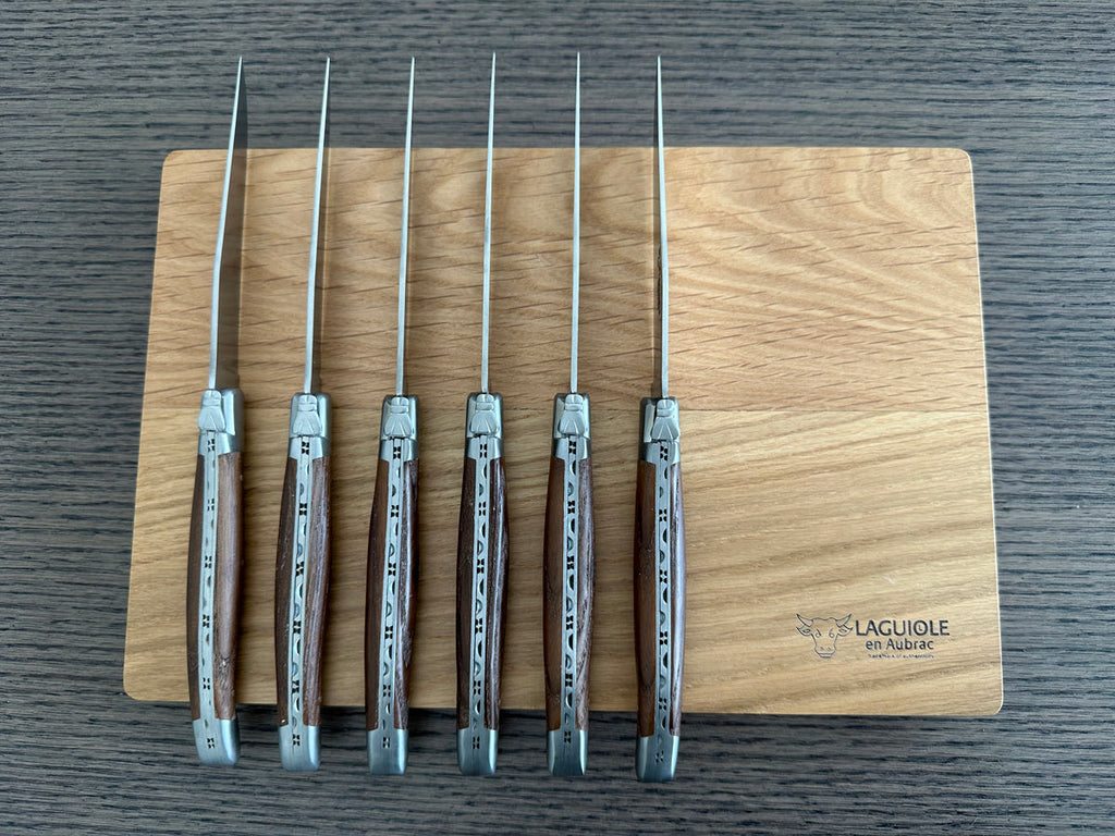 Laguiole en Aubrac Handcrafted 6-Piece Steak Knife Set with Ash Wood Handles