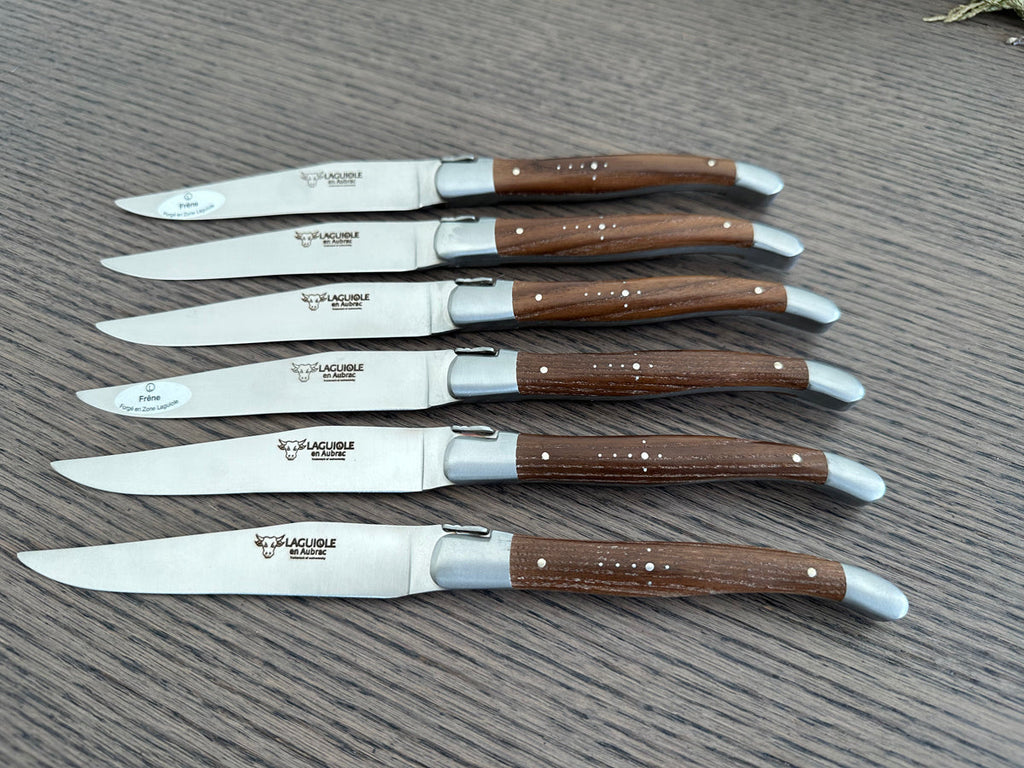 Laguiole en Aubrac Handcrafted 6-Piece Steak Knife Set with Ash Wood Handles