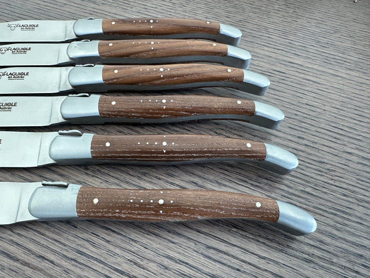 Laguiole en Aubrac Handcrafted 6-Piece Steak Knife Set with Ash Wood Handles