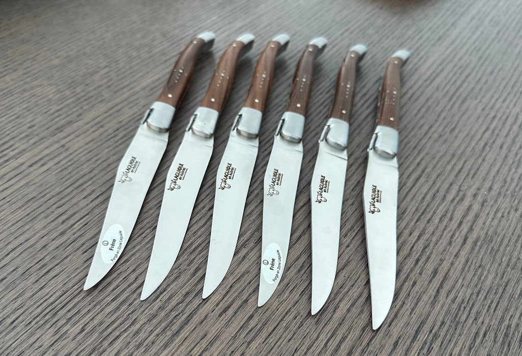 Laguiole en Aubrac Handcrafted 6-Piece Steak Knife Set with Ash Wood Handles