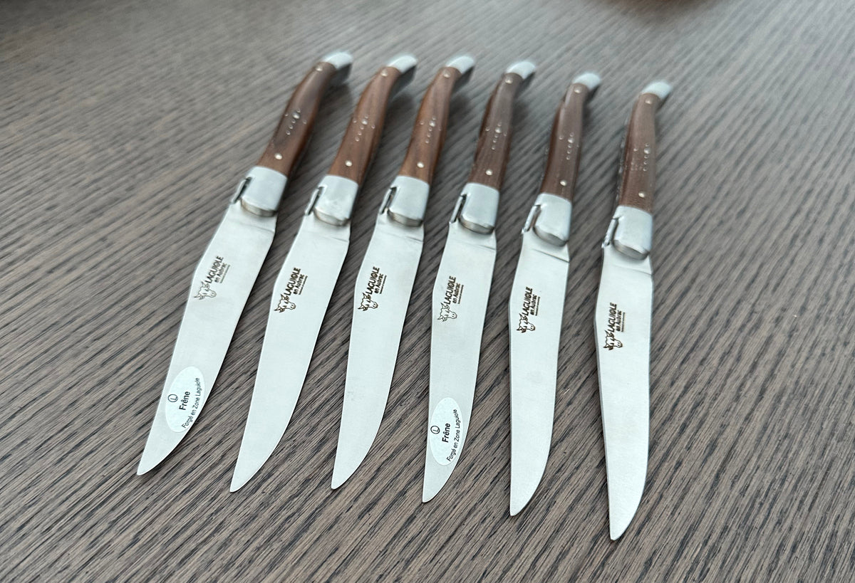 Laguiole en Aubrac Handcrafted 6-Piece Steak Knife Set with Ash Wood Handles