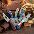 Handmade Damascus Steel Hunting & Cowboy Skinner Knives Set of 5 with Resin & Colored Wood Handles